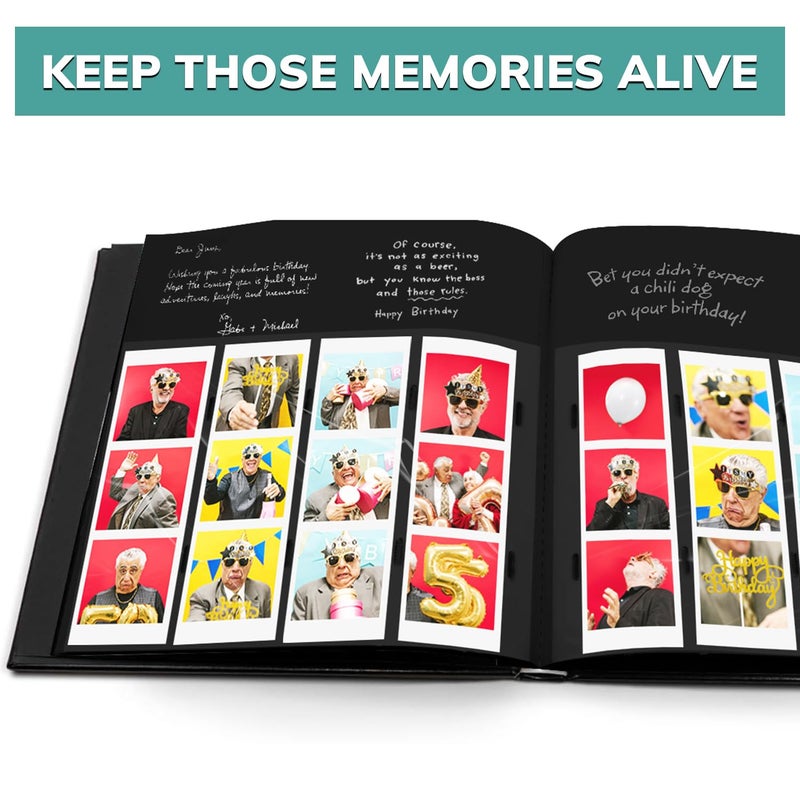 pbf PHOTO BOOTH FRAMES PBF (1 Pack) Photo Booth Album, Guest Book with 2x6 Clear Picture Inserts, Black Cover with Plastic Sleeves & Black Pages, Scrapbook Album for Photo Strips, Memory Book, Wedding, and Baby Showers - Image 3